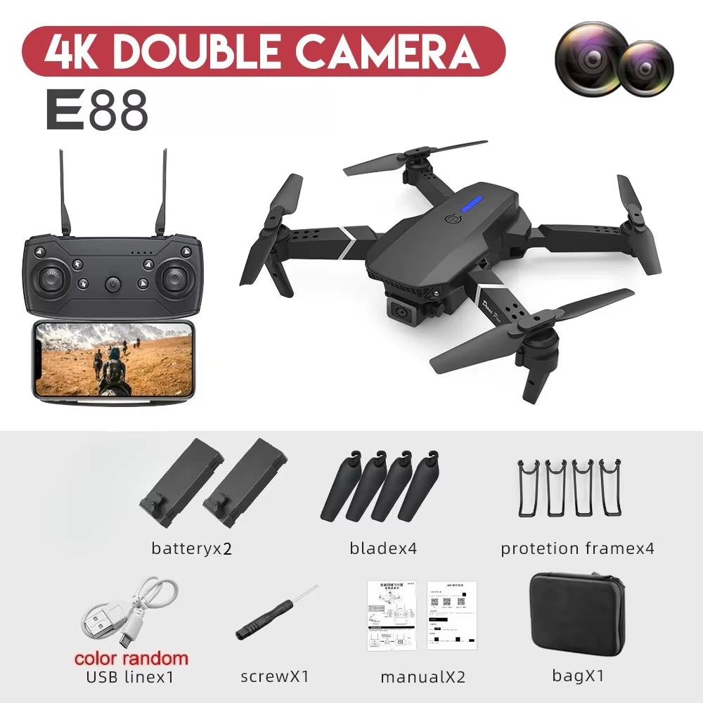 RC Drone New E88Pro 4K Professinal 2 Batteries with 1080P Wide Angle Dual HD Camera Foldable RC Helicopter WIFI FPV Height Hold