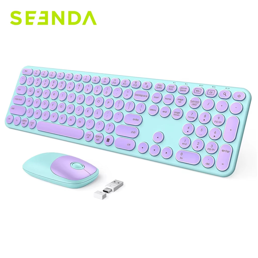 USB & Type C Wireless Keyboard and Mouse Combo for Win 7/8/10 Macbook Pro Air Laptop PC round Key Ergonomic Keyboards