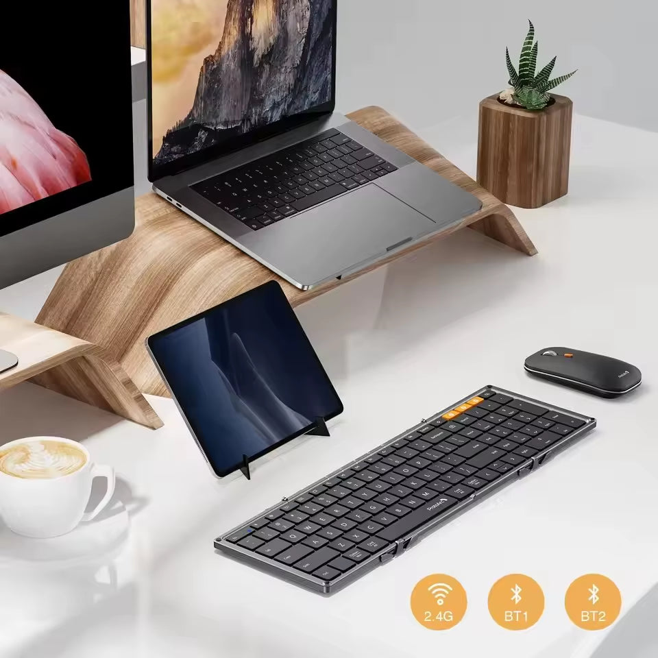 Protoarc XKM01 Tri-Fold Bluetooth Wireless Keyboard and Mouse Combo Protable Slim 2.4G Full Size 105 Key Foldable Keyboards