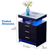 2 Set Nightstands with Wireless Charging Station, Auto Sensor 3 Color Dimmable LED Night Stand, Modern Bedside Table with 3 Dra
