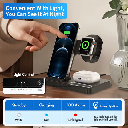 3 in 1 Wireless Charging Station Magnetic Fast Charging 18W Foldable for Iphone 16 15 14 13 12 Pro/Pro Max/Plus/Watch & Airpods