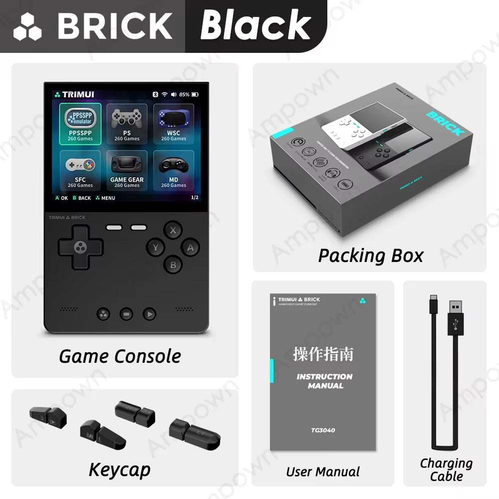 BRICK Handheld Game Console 3.2'' IPS Screen Linux System  UI Metal Back Panel Key LED Lighting Free Keycap Gifts