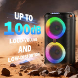 Bluetooth Speaker, Home Singing Portable Party Speaker with 2 Microphones, Dual 6.5'' Subwoofer Deep Bass, Rgb Lights, T27-T