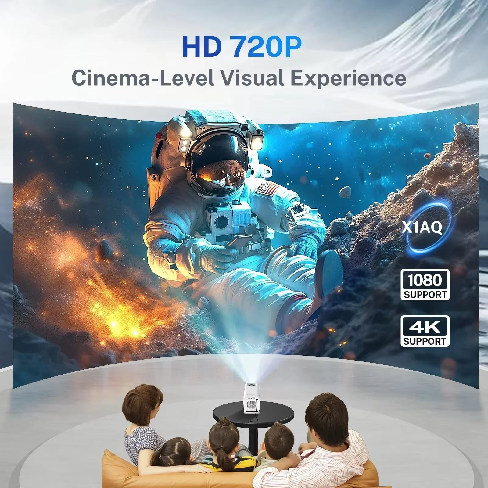 Smart Mini Projector 1080P 4K Support with Wifi 6 & BT 5.4 Built-In Apps Android TV Auto Keystone 180° Rotation Outdoor Beamer