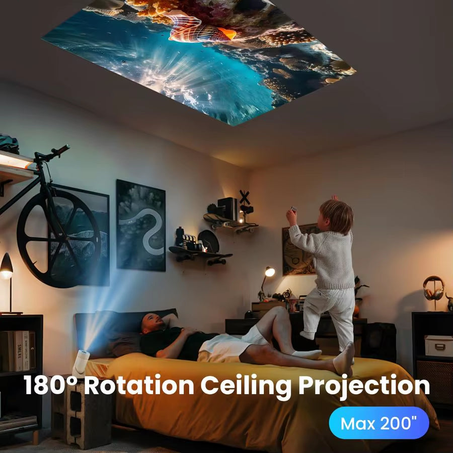 Projector Supports 4K, Wifi, Bluetooth, and 180 Degree Roation Built in Speaker Connects to Phone Iphone Android TV Stick, Outdo