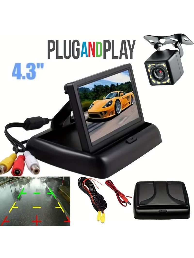 4.3 Inch Foldable Screen TFT LCD Vehicle Car Backup Monitor Camera Kit Rear View Reverse Parking System Night Vision Camera