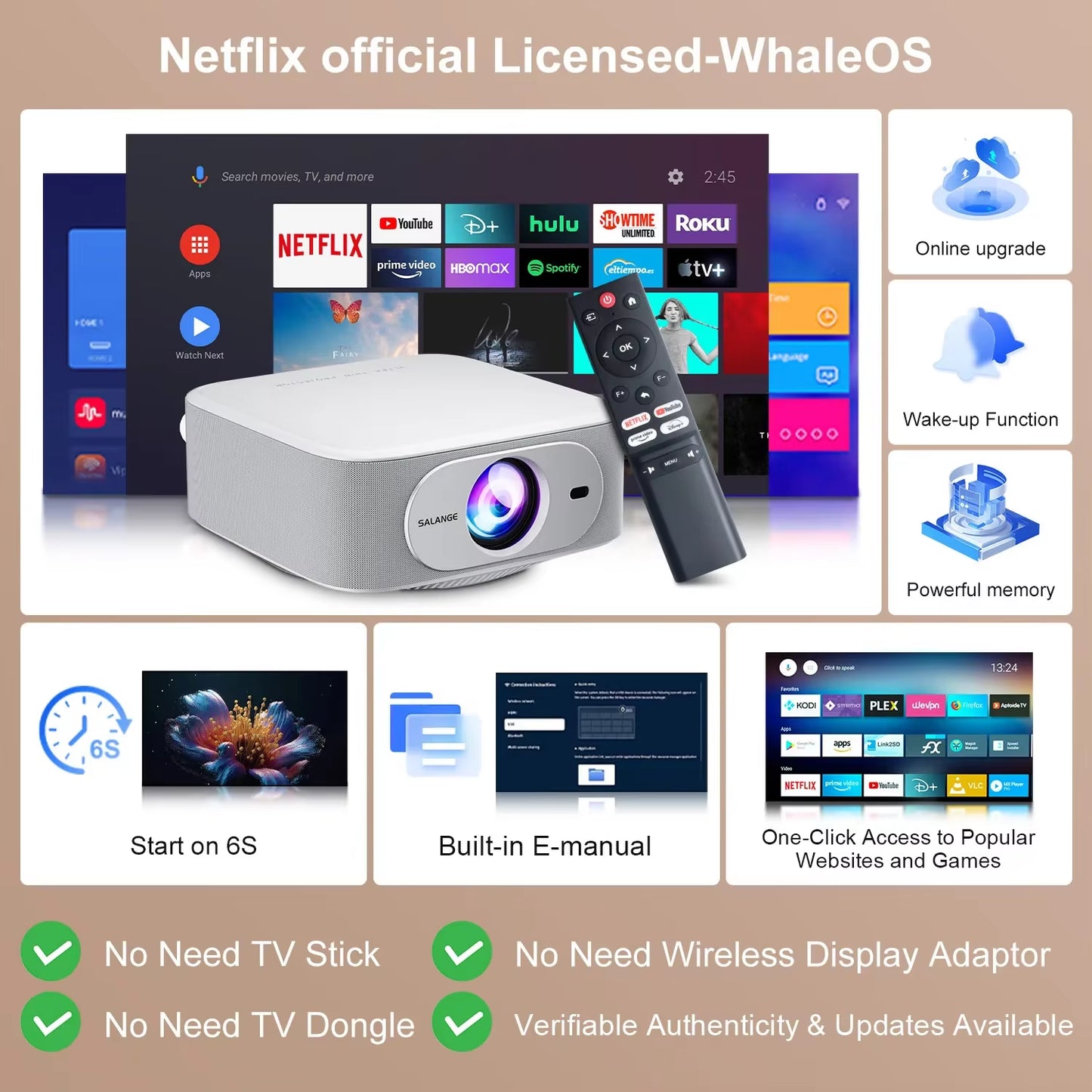 P92MAX Android13 Smart Projector Netflix Officially Licensed HD 1080P BT5.2 Wifi 12000L Elec Focus Auto Keyston 4K Movie