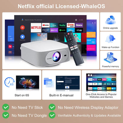 P92MAX Android13 Smart Projector Netflix Officially Licensed HD 1080P BT5.2 Wifi 12000L Elec Focus Auto Keyston 4K Movie