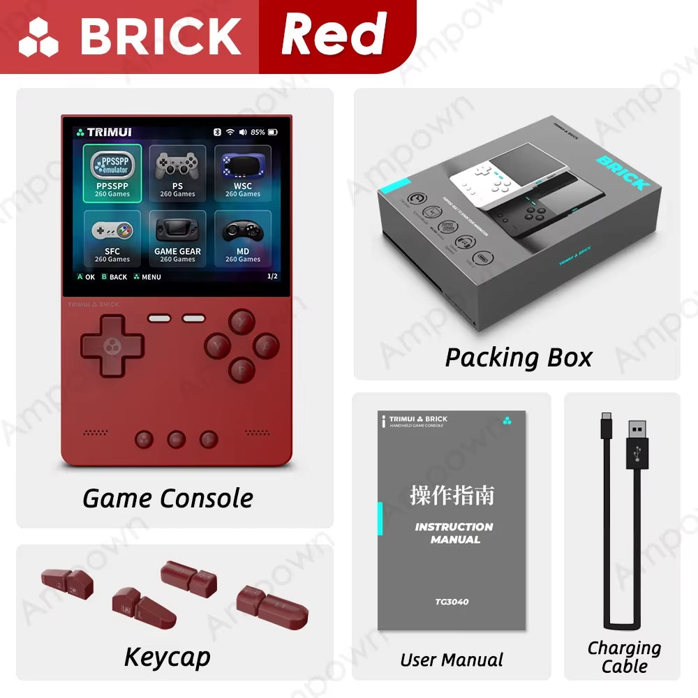 BRICK Handheld Game Console 3.2'' IPS Screen Linux System  UI Metal Back Panel Key LED Lighting Free Keycap Gifts