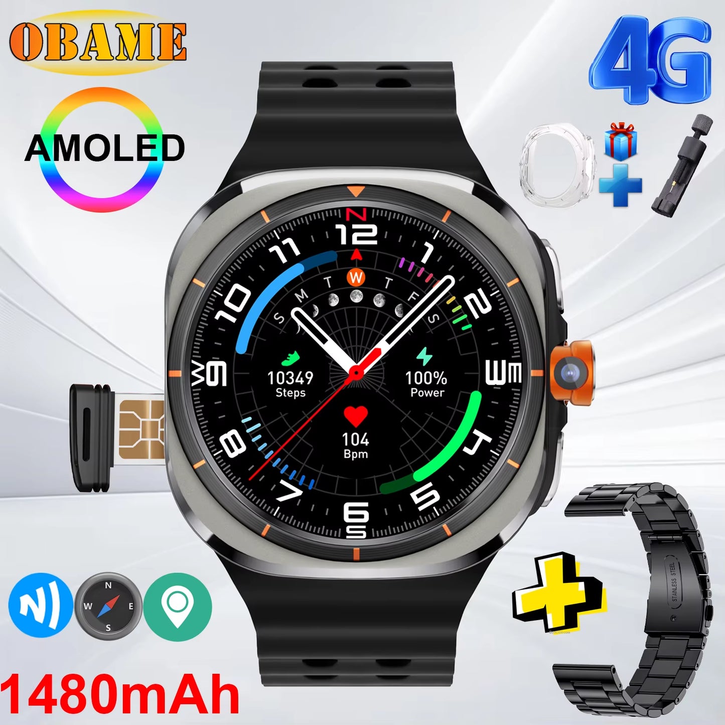 2025New WATCH 7 Ultra Upgrade 5G Smart Watch Men 1480Mah 32GB Memory 480*480 HD Screen Camera NFC GPS Compass Sports Smartwatch