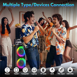Bluetooth Speaker, Home Singing Portable Party Speaker with 2 Microphones, Dual 6.5'' Subwoofer Deep Bass, Rgb Lights, T27-T