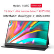 15.6 Inch Portable Monitor Enlarge Screen IPS Wire Connectivity for Phones Computers PS Games High Resolution Wide Compatibility