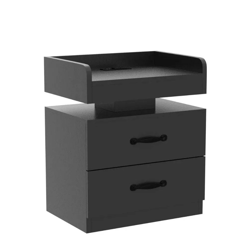 Black Nightstand with Charging Station, Bedside Table for Bedroom, LED Nightstand, Modern Night Stand with Drawers,, Customized