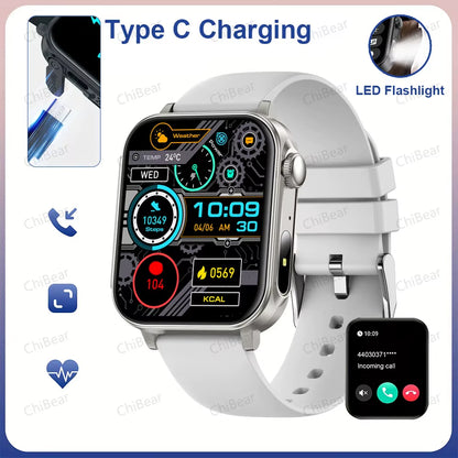 New Type-C Charging Bluetooth Call Smart Watch 1.83‘’ HD Full Screen Touch Flashlight 100+ Sports Mode Waterproof Smartwatch