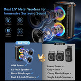 Bluetooth Speaker, Home Singing Portable Party Speaker with 2 Microphones, Dual 6.5'' Subwoofer Deep Bass, Rgb Lights, T27-T