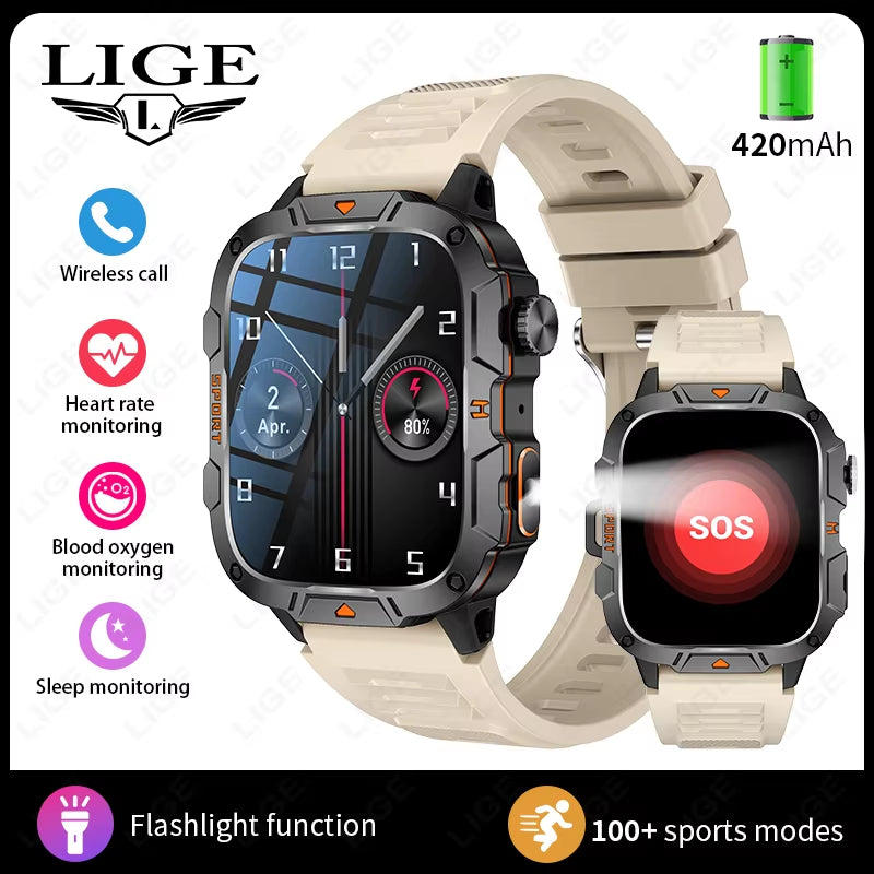 2025 for Xiaomi Outdoor Sports Smart Watch GPS Trackr 5ATM Flashlight 1.96" HD Display Screen Bluetooth Call Men Fitness Watches