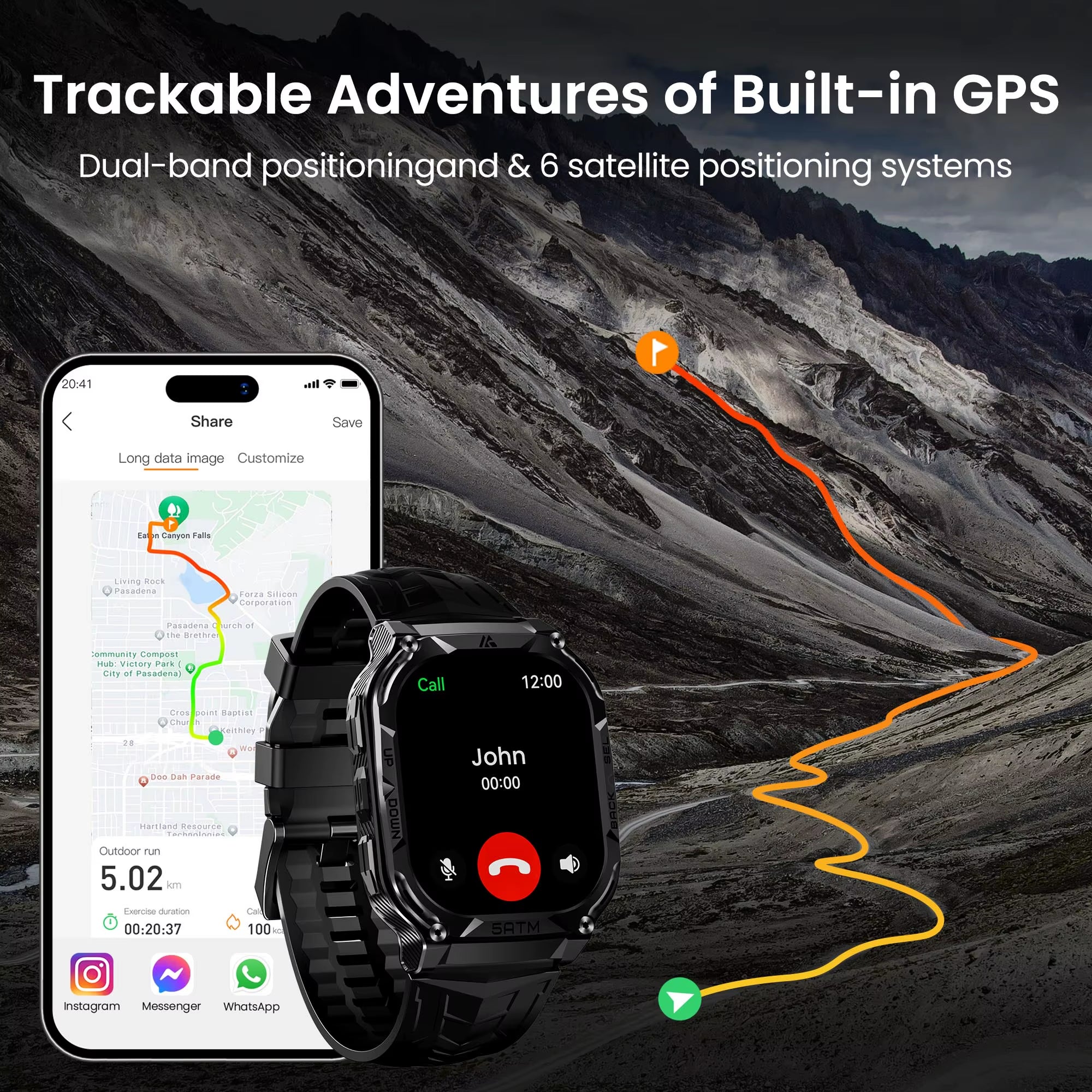 M3E GPS Smart Watch for Men Barometer Altitude Compass 6 Satellite Positioning Systems 480Mah 60 Days Extra-Long Battery