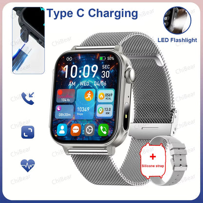 New Type-C Charging Bluetooth Call Smart Watch 1.83‘’ HD Full Screen Touch Flashlight 100+ Sports Mode Waterproof Smartwatch