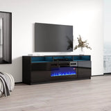 Modern Electric Fireplace TV Stand with High Gloss Finish and Storage Cabinets - 63 Inch Entertainment Center for Living Room