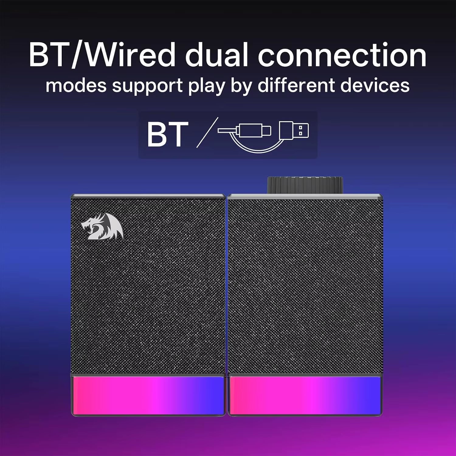 GS517 RGB Computer Speaker - 2.0 Stereo Sound System with BT & USB Dual Connectivity, 8 RGB Lighting Effects