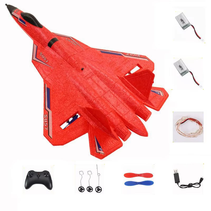 RC Foam Aircraft SU-35 SU-57 2.4G Aircraft with LED Wireless Electronic Control Glider Fixed Wing Aircraft Foam Boys Outdoor Toy