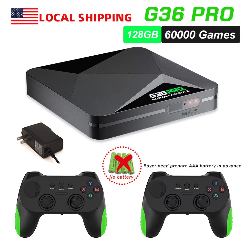 128G Super Game Box G36 Pro 4K Retro Video Game Console with 60000+ Retro Games for MAME/PS1/PSP/DC Upgrade Wireless Controller
