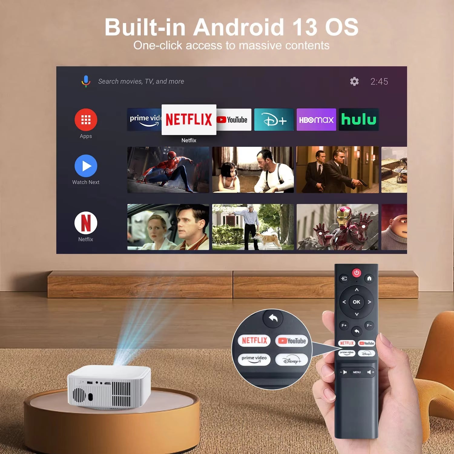 P92MAX Android13 Smart Projector Netflix Officially Licensed HD 1080P BT5.2 Wifi 12000L Elec Focus Auto Keyston 4K Movie