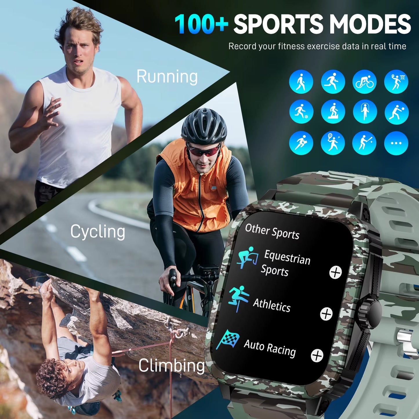 New Smart Watch for Men 3ATM Waterproof 1.96"HD Big Screen Rugged Smart Watch Heart Rate/Spo2/Sleep Monitor Fitness Watch