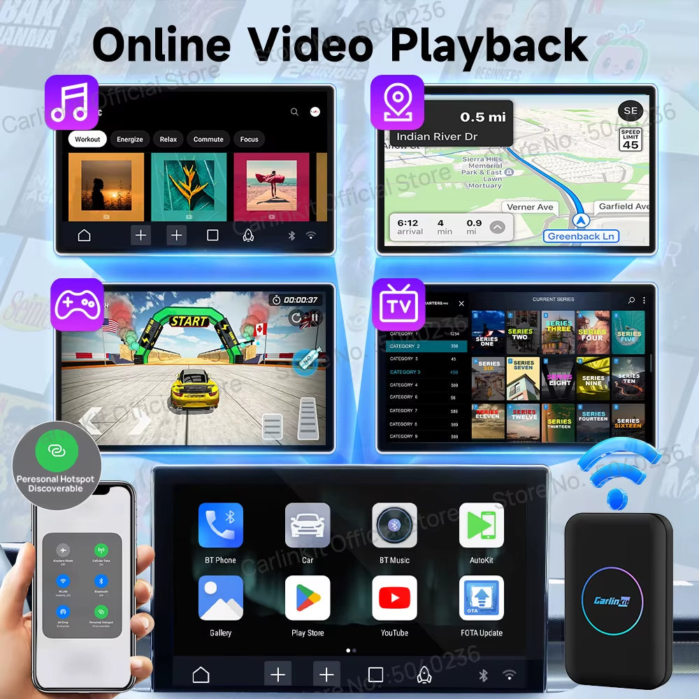 Carplay Android TV Box Lite Wired to Wireless Car Play Android Auto Adapter with HDMI Video Streaming Box for OEM Car