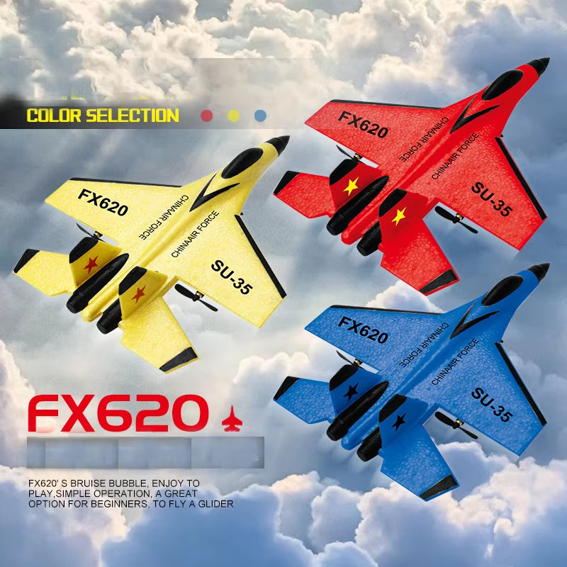 RC Foam Aircraft SU-35 SU-57 2.4G Aircraft with LED Wireless Electronic Control Glider Fixed Wing Aircraft Foam Boys Outdoor Toy