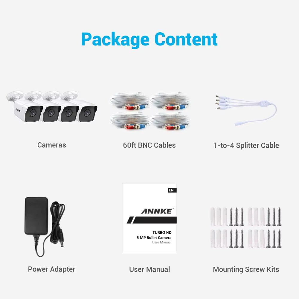 ANNKE 4X Ultra HD 5MP TVI CCTV Camera Outdoor Weatherproof White Security Surveillance System EXIR Night Vision Email Alert Kit