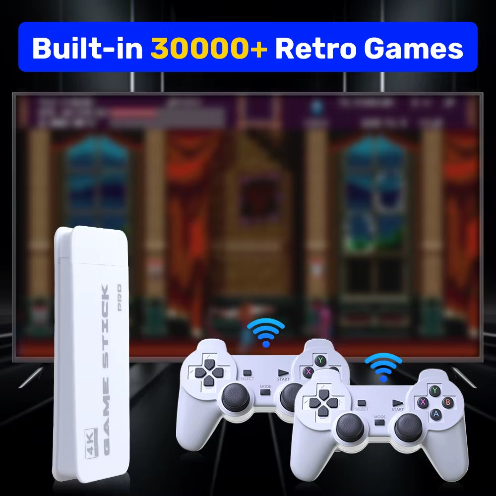 M15 Game Stick 64G Video Game Console 4K UHD Output with 30000+ Retro Games for PS1/MAME/SNES with Wireless Controllers