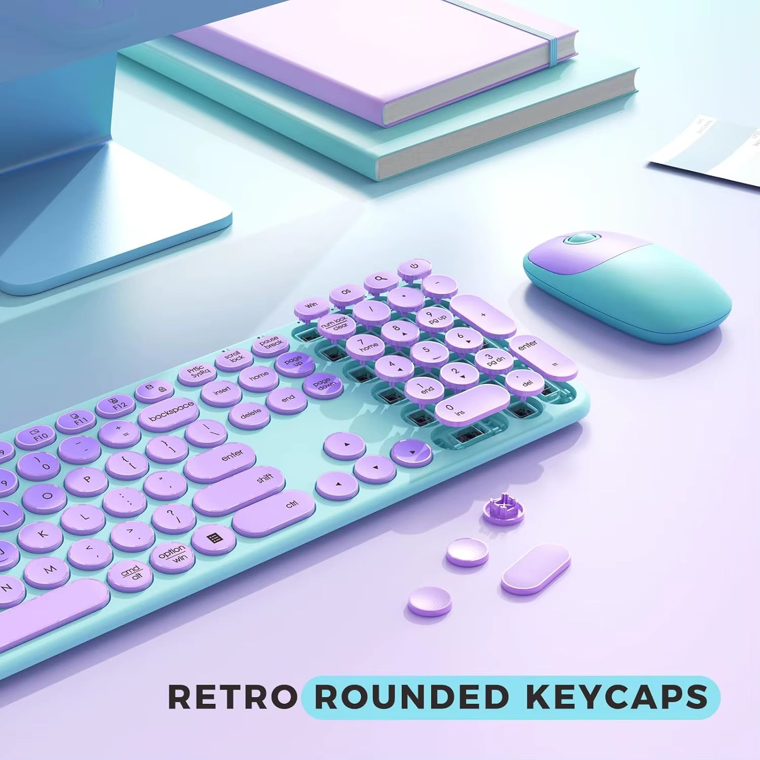 USB & Type C Wireless Keyboard and Mouse Combo for Win 7/8/10 Macbook Pro Air Laptop PC round Key Ergonomic Keyboards