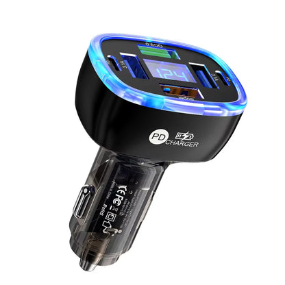 USB C Car Phone Charger 6 in 1 with Voltage Display Super Fast Charge Adapter for Samsung Iphone 16 15 Pro Max Oneplus