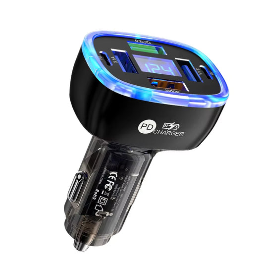 USB C Car Phone Charger 6 in 1 with Voltage Display Super Fast Charge Adapter for Samsung Iphone 16 15 Pro Max Oneplus