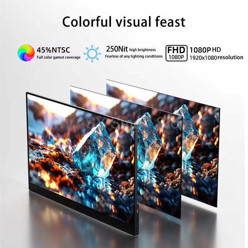 15.6 Inch Portable Monitor IPS HD 1080P PC Secondary Screen Car Expansion Screen Switch External Display 60Hz Refresh 6Ms 250Nit