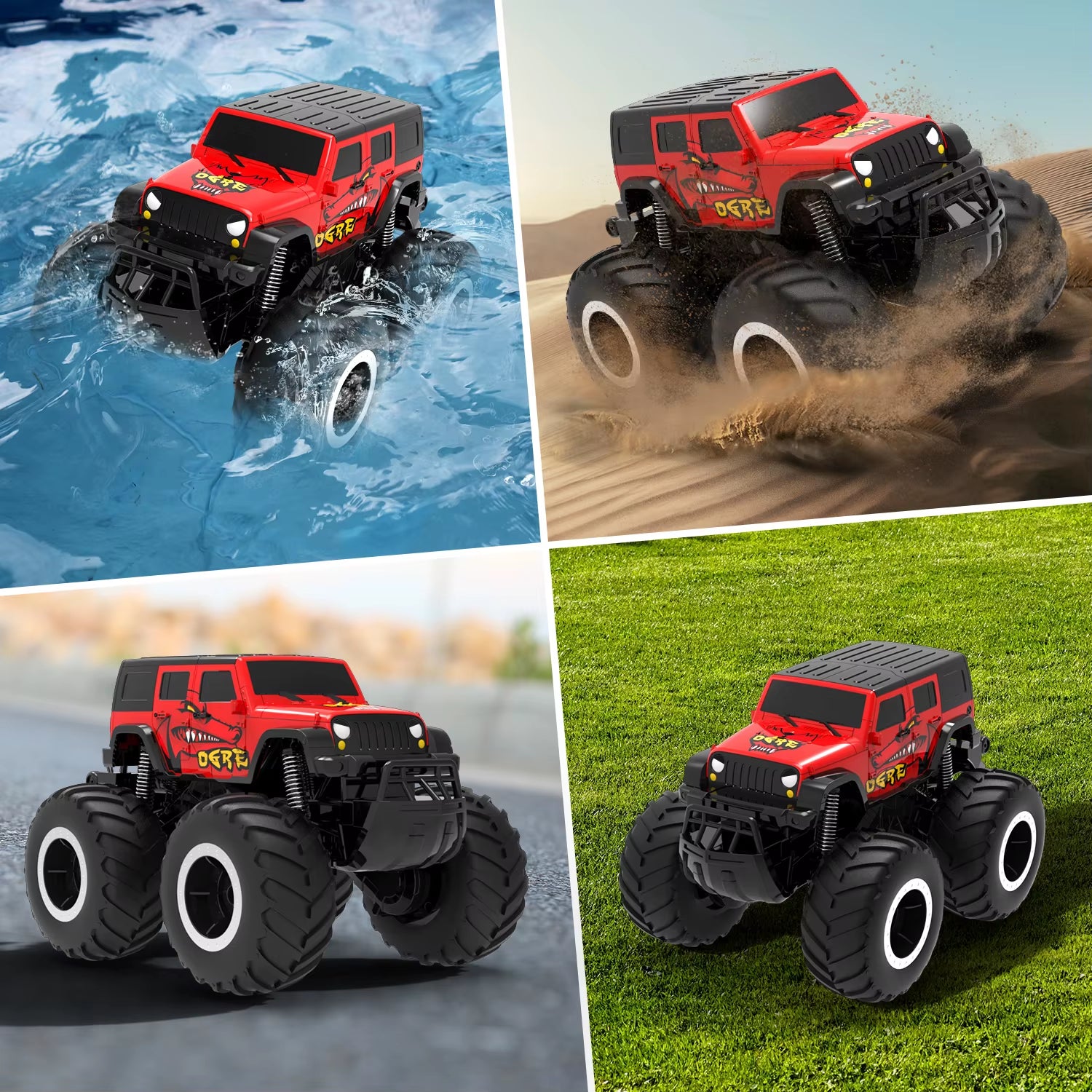 STEMTRON Amphibious Remote Control Car Toys for Boys 2.4 Ghz 1:16 All Terrain Off-Road RC Car Waterproof RC Monster Truck