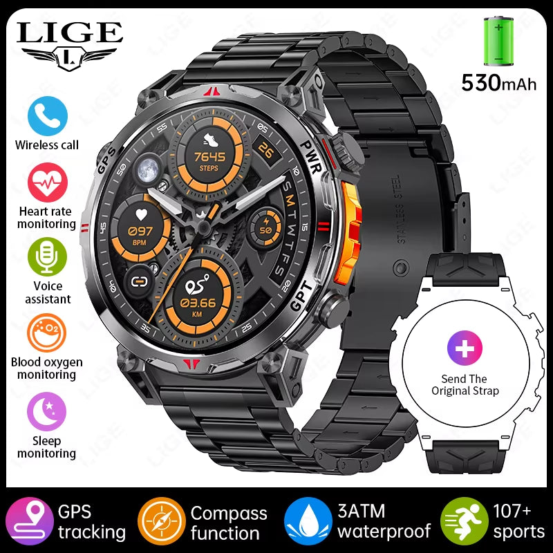 New 530Mah Large Battery GPS Smart Watch Men 1.39" HD Display Outdoor Compass Sports Fitness Bluetooth Call Men Smartwatch
