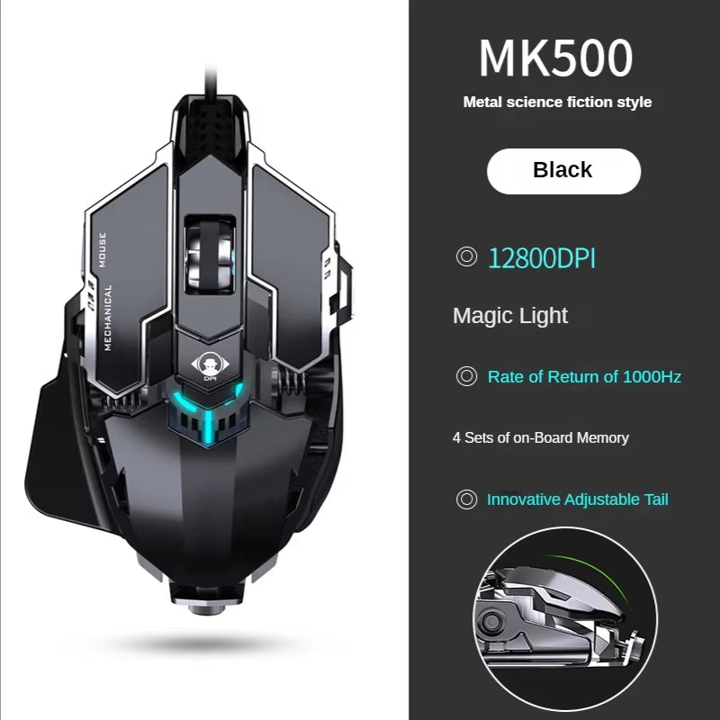 Hot Selling Mechanical Wired Gaming Mouse 9 Keys Macro Definition 12800DPI RGB Backlit Gaming Computer Mouse for Laptop Desktop
