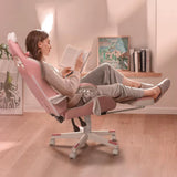 Cute Pink Gaming Chair with Cat Ears & Paw Lumbar Cushion, Ergonomic Reclining PC Chair for Girls with Footrest