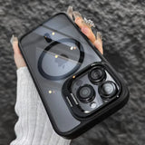 Luxury Magnetic Shockproof Phone Case for Iphone 15 14 13 12 11 16 17 Pro Max plus 16E Funda Stand Glass Lens Protection Cover