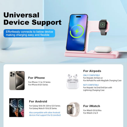 3 in 1 Magnetic Wireless Charger Stand 15W Fast Charging Dock Station Multiple Devices for Iphone 15 14 13 8 Apple Watch Airpods