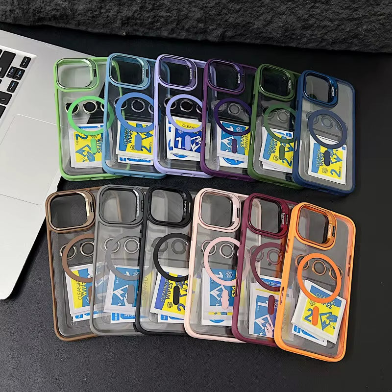 Luxury Magnetic Shockproof Phone Case for Iphone 15 14 13 12 11 16 17 Pro Max plus 16E Funda Stand Glass Lens Protection Cover