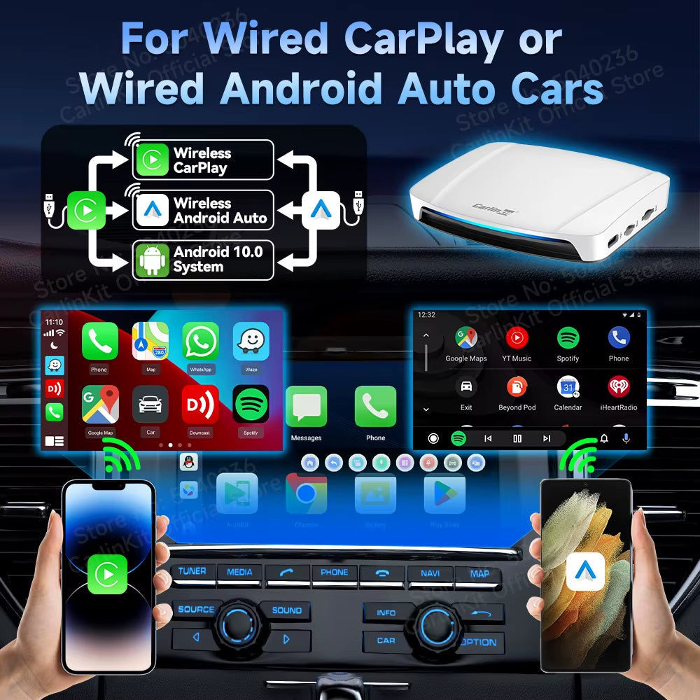 UHD Android 13 Smart TV Box Qualcomm 8-Core Wireless Carplay Android Auto Adapter GPS HDMI Video Output Carplay Ai Box