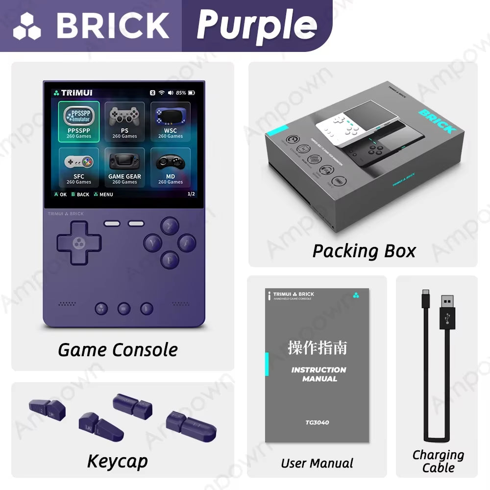 BRICK Handheld Game Console 3.2'' IPS Screen Linux System  UI Metal Back Panel Key LED Lighting Free Keycap Gifts