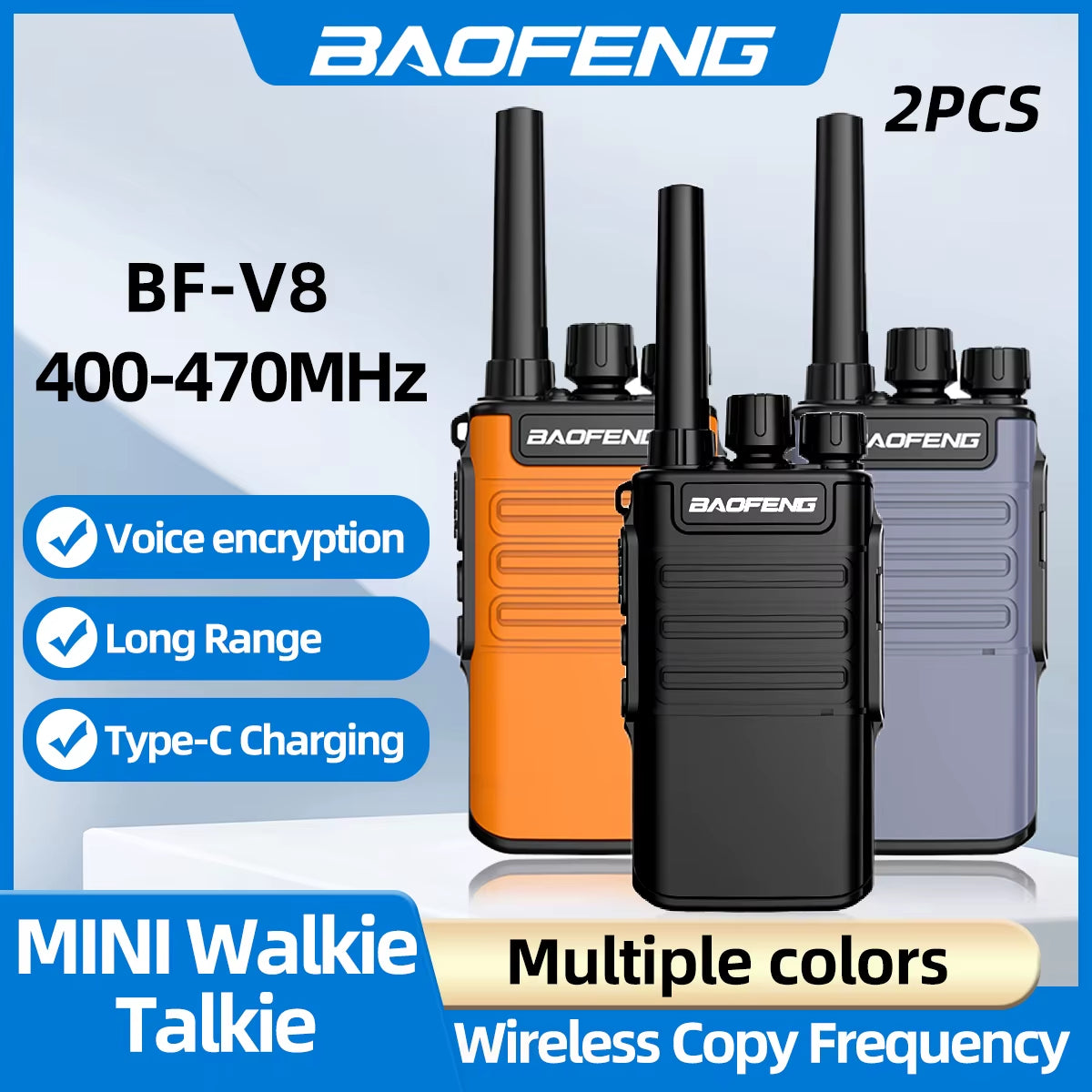 Mini Walkie Talkie Handheld BF-V8 BFV8 Gray Green Orange Intercom UHF HF Transceiver Walkie Talkie 10 KM