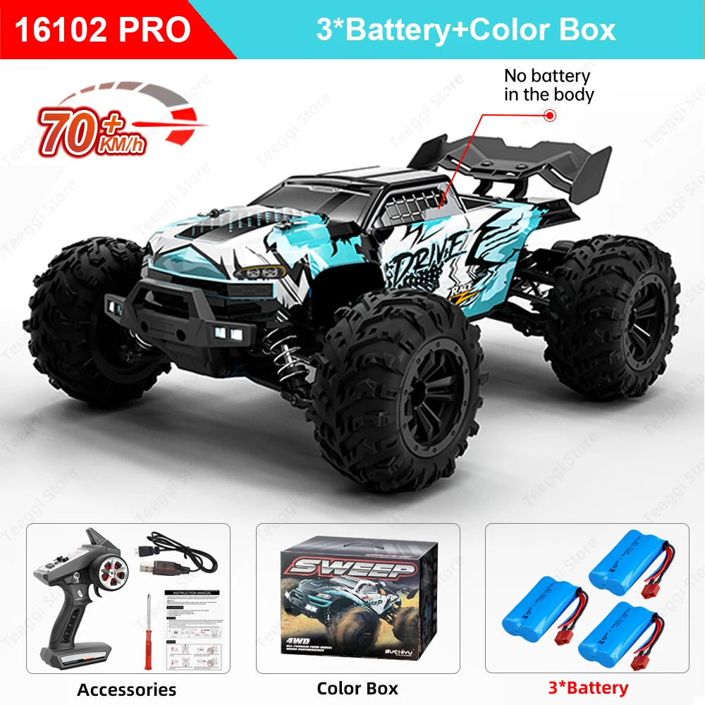 16101 /16102 PRO 1:16 High Speed RC Car with LED Light Drift 70KM/H 4WD RC Off-Road Car Monster Truck Toy for Kid Gifts