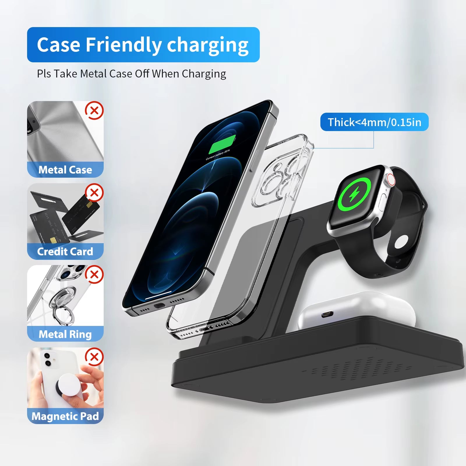 3 in 1 Wireless Charging Station Magnetic Fast Charging 18W Foldable for Iphone 16 15 14 13 12 Pro/Pro Max/Plus/Watch & Airpods