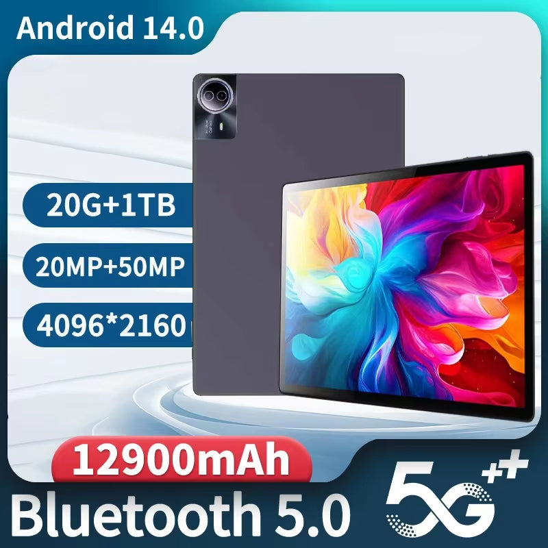 Massive 14-Inch Android Tablet 2025 Global Edition - 20GB RAM, 1TB ROM, 5G/Wi-Fi Dual SIM, 12900Mah & 10-Core Processor