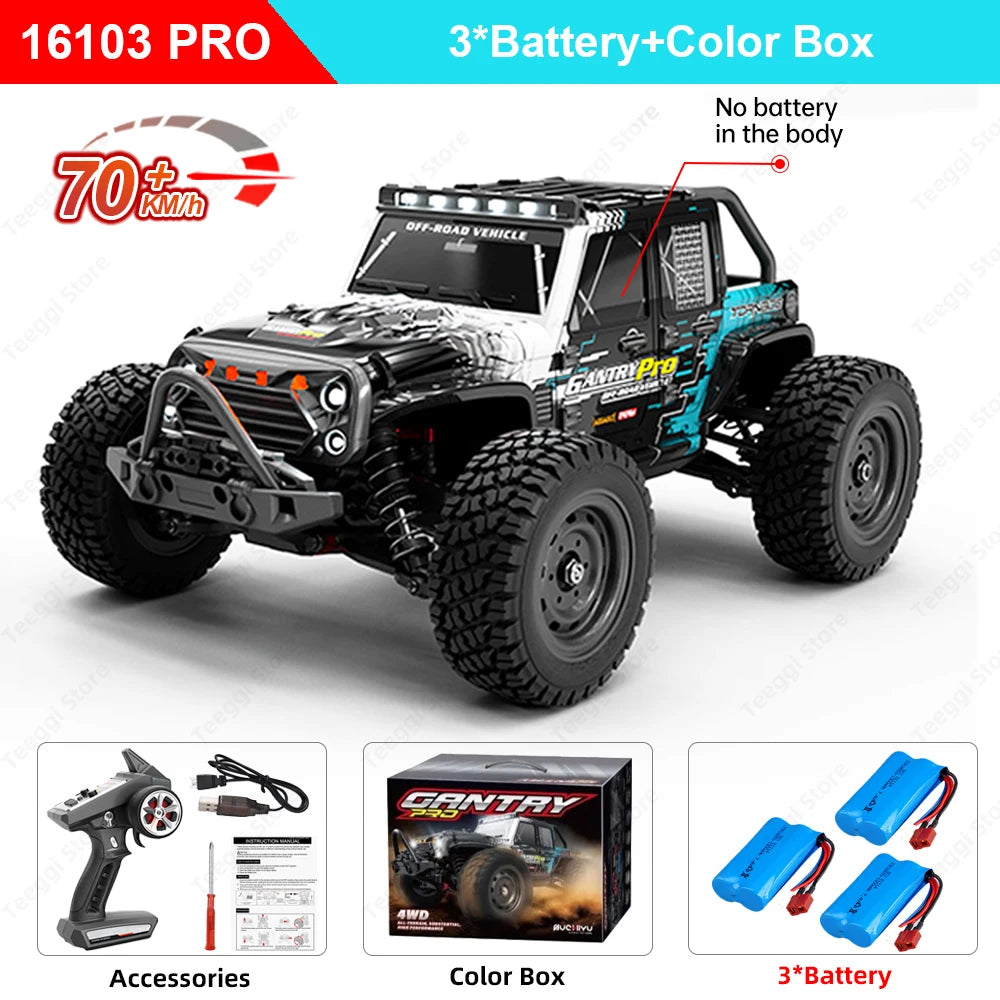 16101 /16102 PRO 1:16 High Speed RC Car with LED Light Drift 70KM/H 4WD RC Off-Road Car Monster Truck Toy for Kid Gifts
